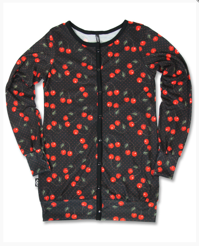 Womens Rockabilly Cherry Print Cardigan