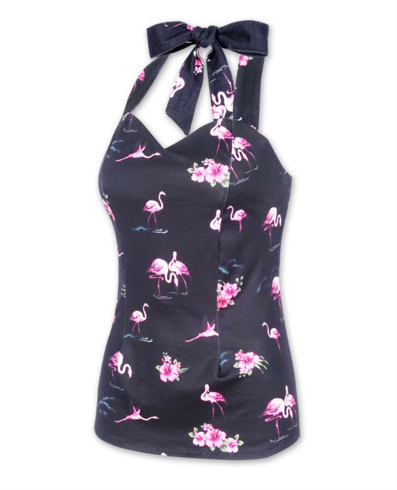 Women's Halter Tie Black Top • FLAMINGOES • Liquorbrand