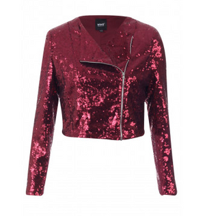  Sequin Biker Jacket • Wine