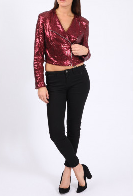  Sequin Biker Jacket • Wine