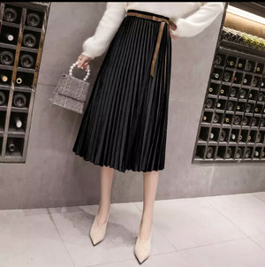 Womens Pleated Velveteen Skirt